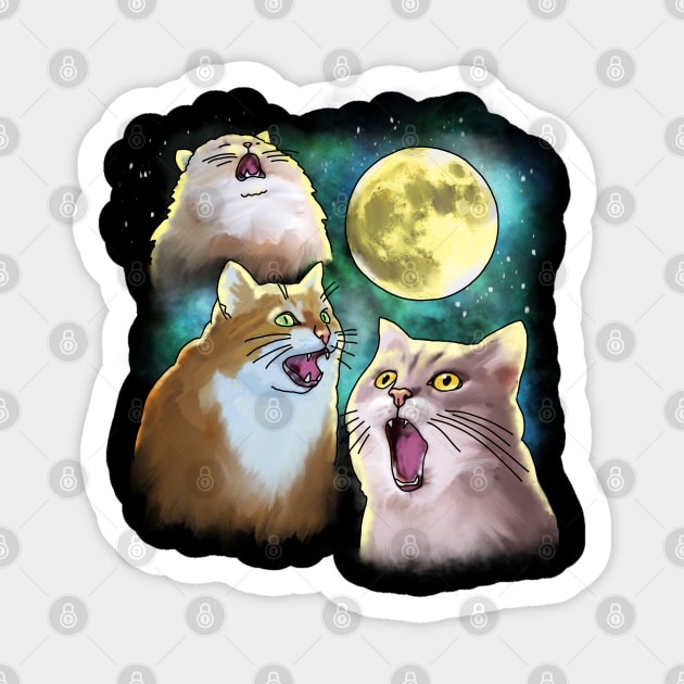 Three Cat Moon 3 Wolf Moon Funny Parody Sticker by okpinsArtDesign